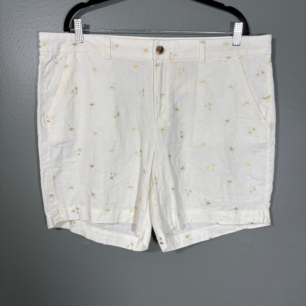 Old Navy Women's White Linen Blend Gold Palm Trees Everyday Shorts - Size 16